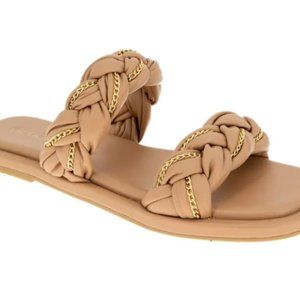 BCBGeneration Women’s Teneka Tan Gold Chain Braided Flat Sandals Size 9M